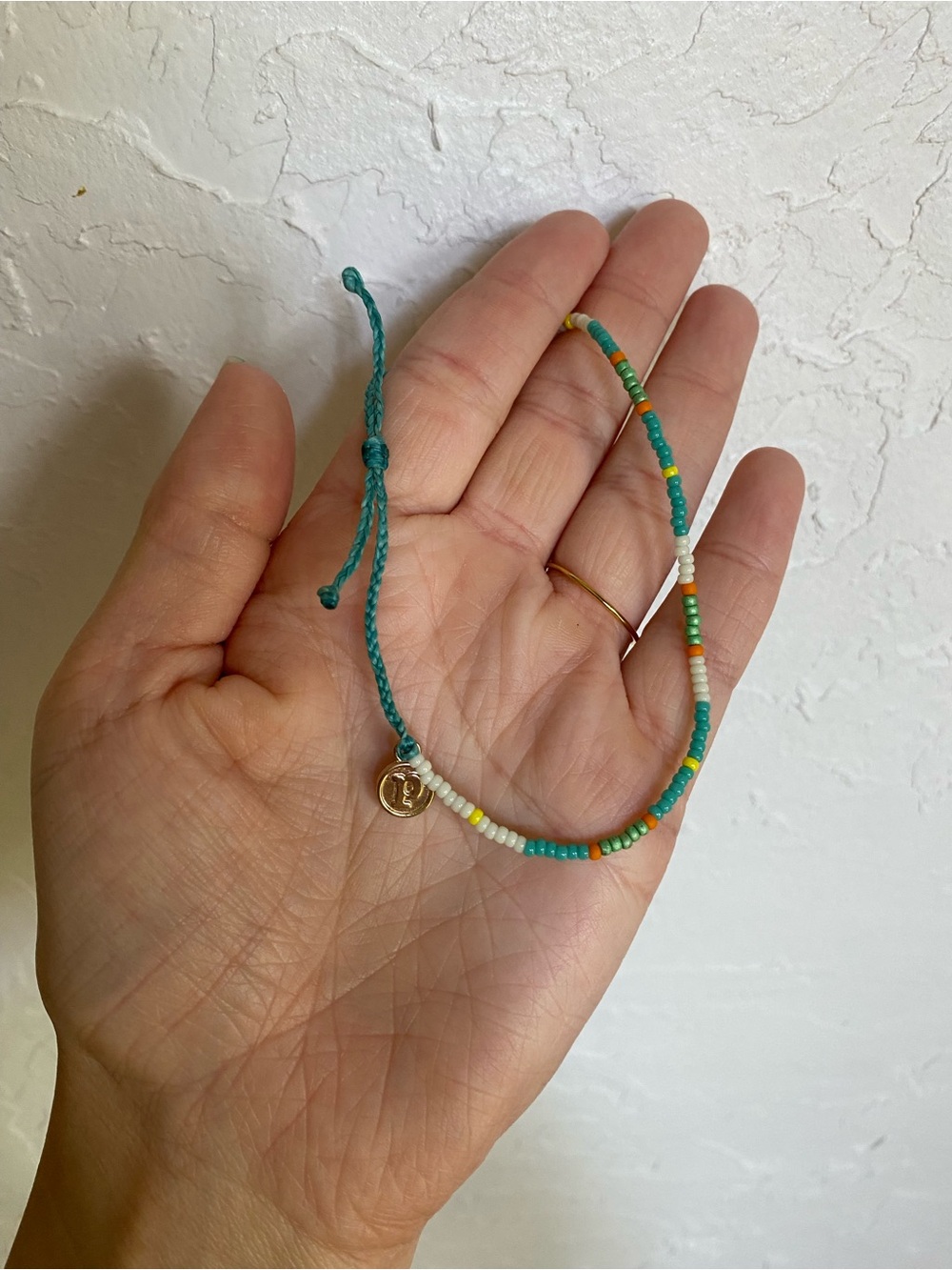 Pura Vida Turquoise, White & Yellow Seed Bead Bracelet with Gold Charm